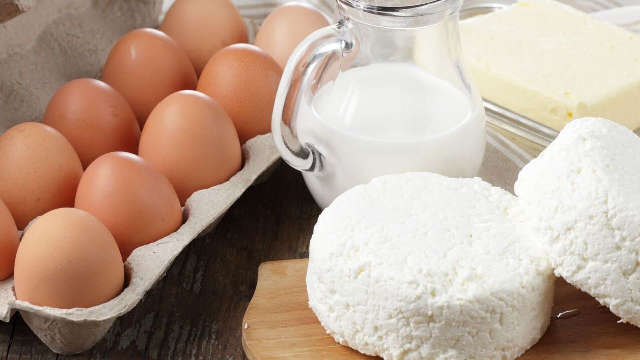 Huevos y productos lácteos para potencia.